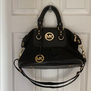 Michael Kors Black Satchel with Gold MK Accents